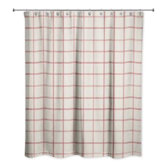 Cream and Red Check Shower Curtain